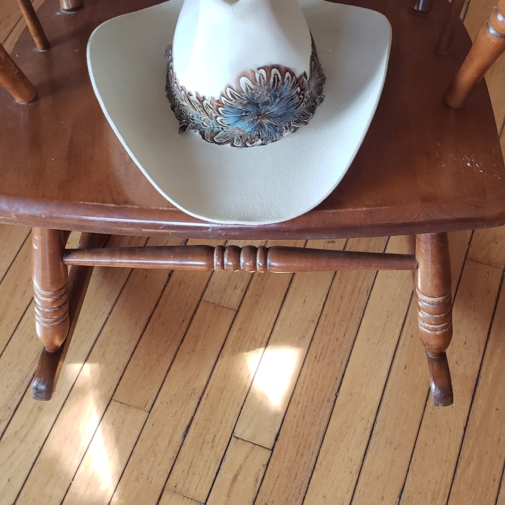 Stetson Beige and Teal Feathered Hat